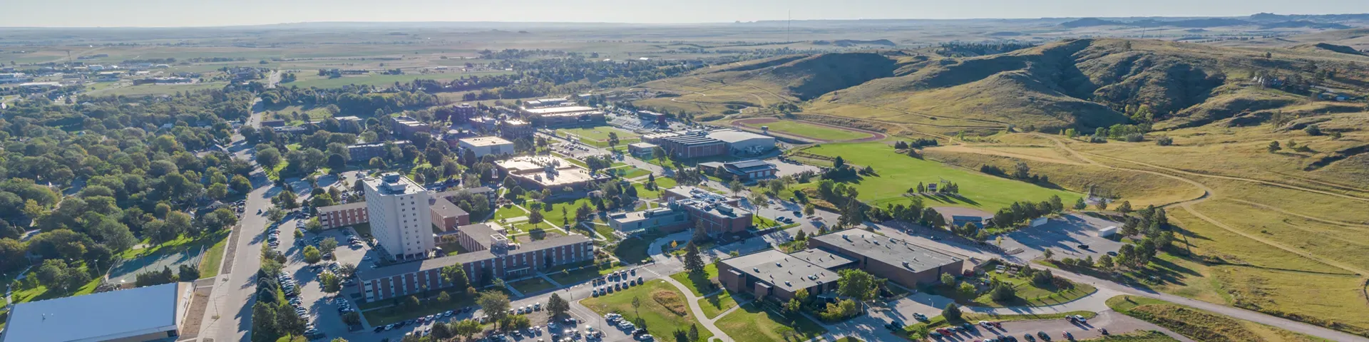 Aerial view of Chadron State College in the evening